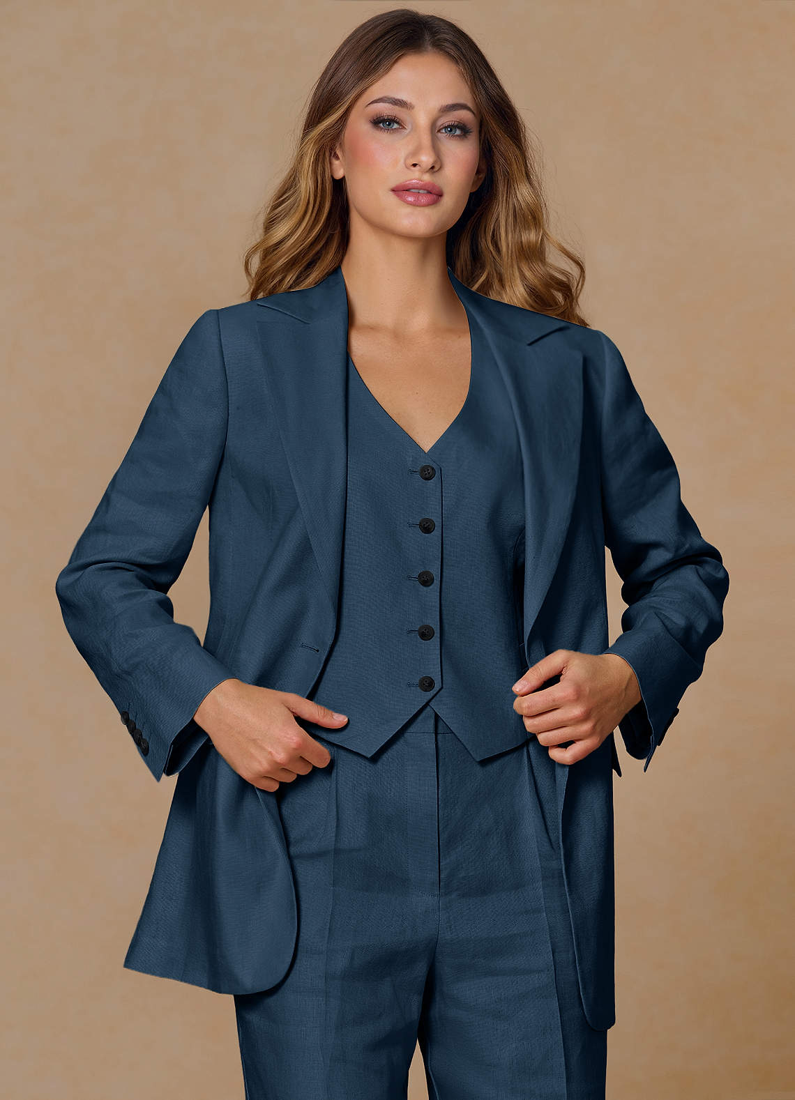 front Belicia Dark Navy 100% Linen Blazer