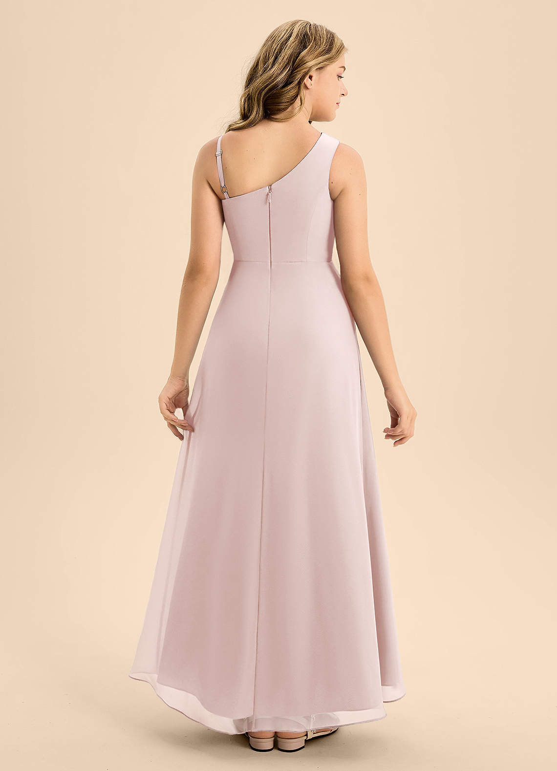 Azazie Brooke Junior Vestido de Rosa Rubor de Gasa de Corte en A con Corte Lateral image1