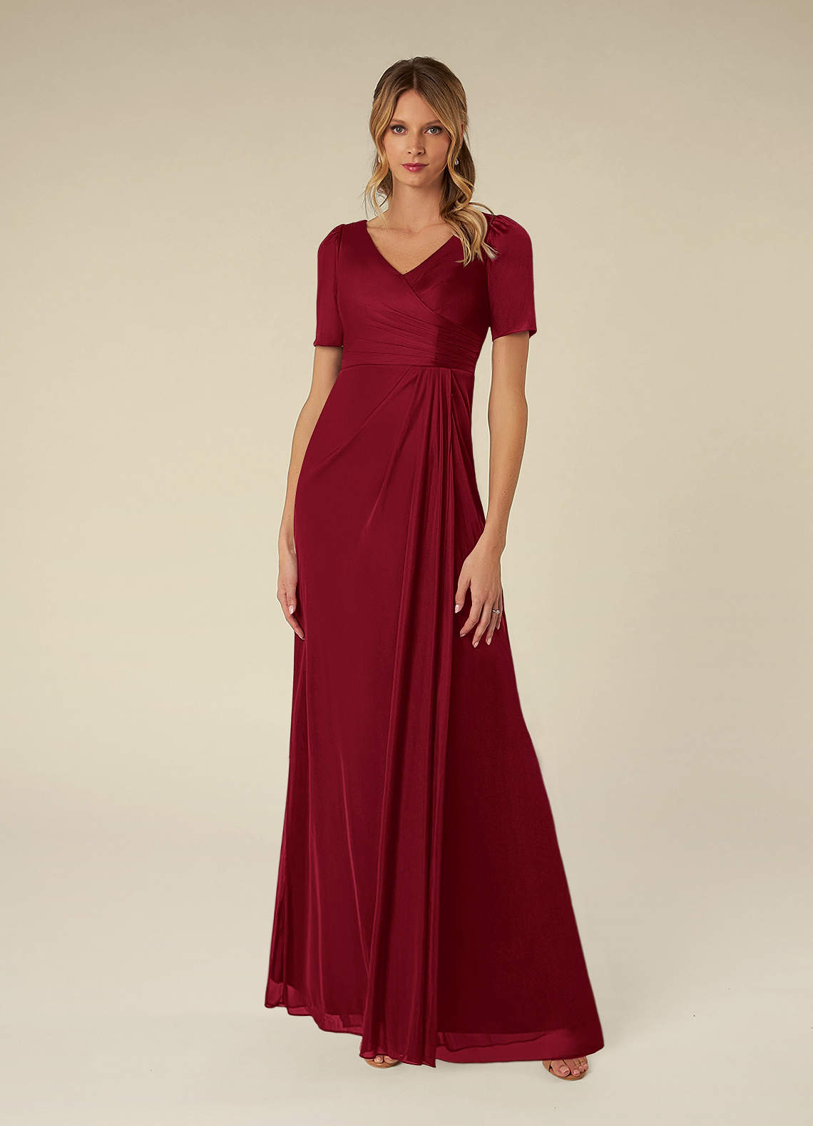 Azazie Bessie Mother of the Bride Dresses Burgundy A-Line Pleated Mesh Dress image1