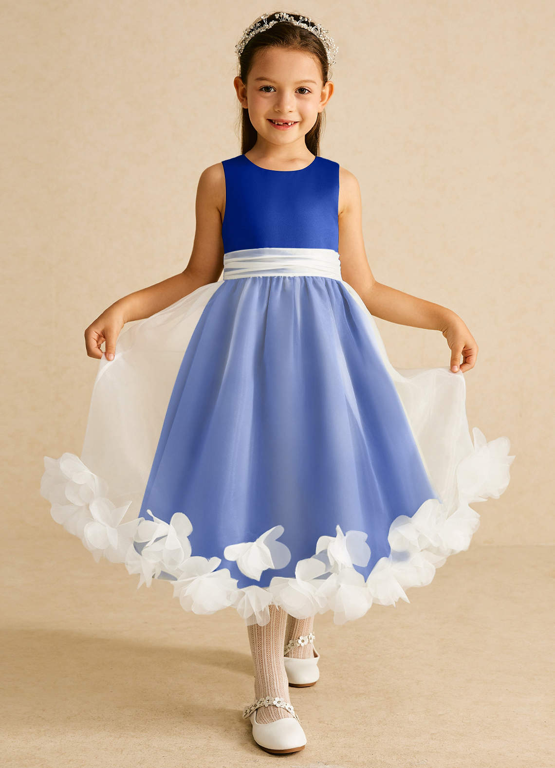 Azazie Stardust Blumenmädchenkleider A-Linie ärmellos Organza Kleid Königsblau image1