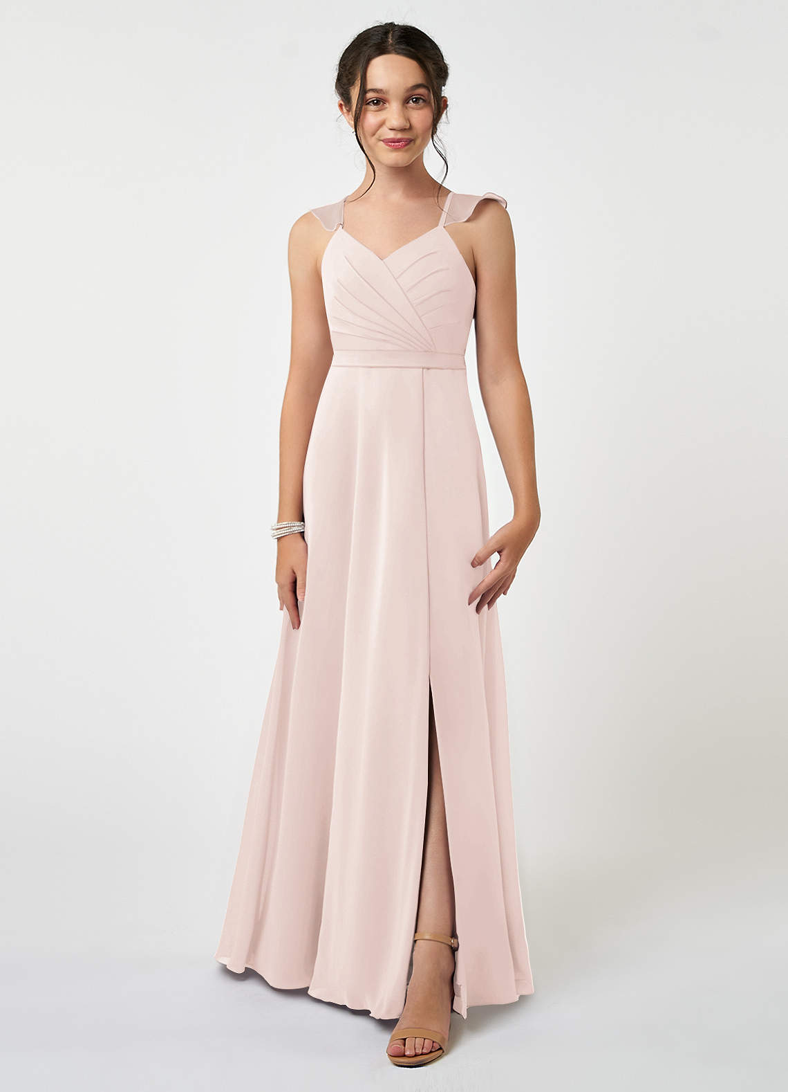 Azazie Emily Junior Rose Petal A-Line Ruched Chiffon Dress image1