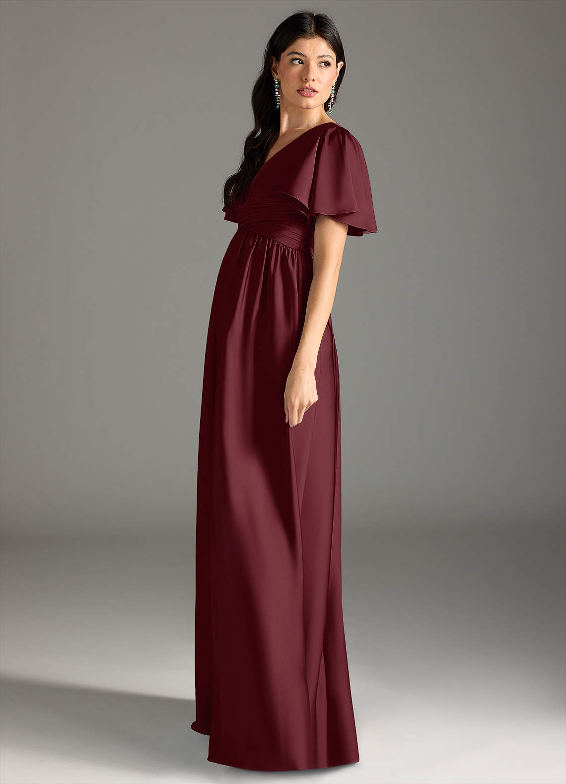 Azazie Verna vestidos de dama de honor de maternidad Vestido de Corte En A Volante Hasta el suelo Satén Elástico image6
