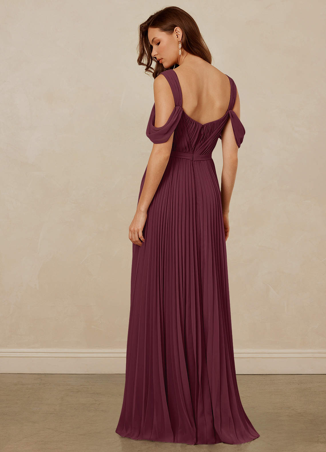 Christian Siriano Bridal for Azazie 1013 Bridesmaid Dresses Cabernet A-Line Off the Shoulder Chiffon Dress image3