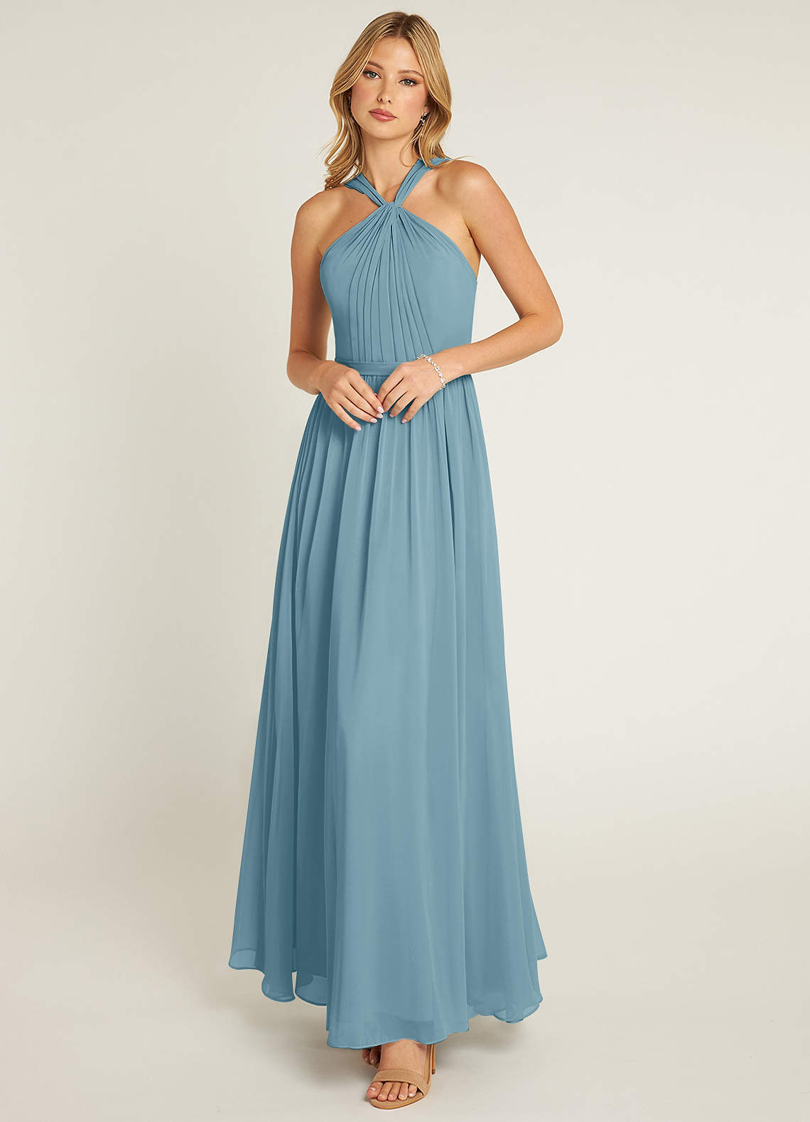 Azazie Jacey Bridesmaid Dresses Moody Blue A-Line Pleated Chiffon Dress image1