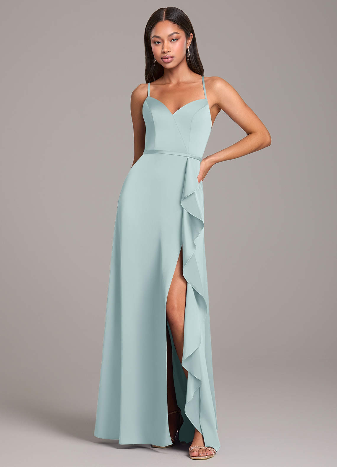 Azazie Naeem Bridesmaid Dresses Mist A-Line Stretch Satin Dress image1