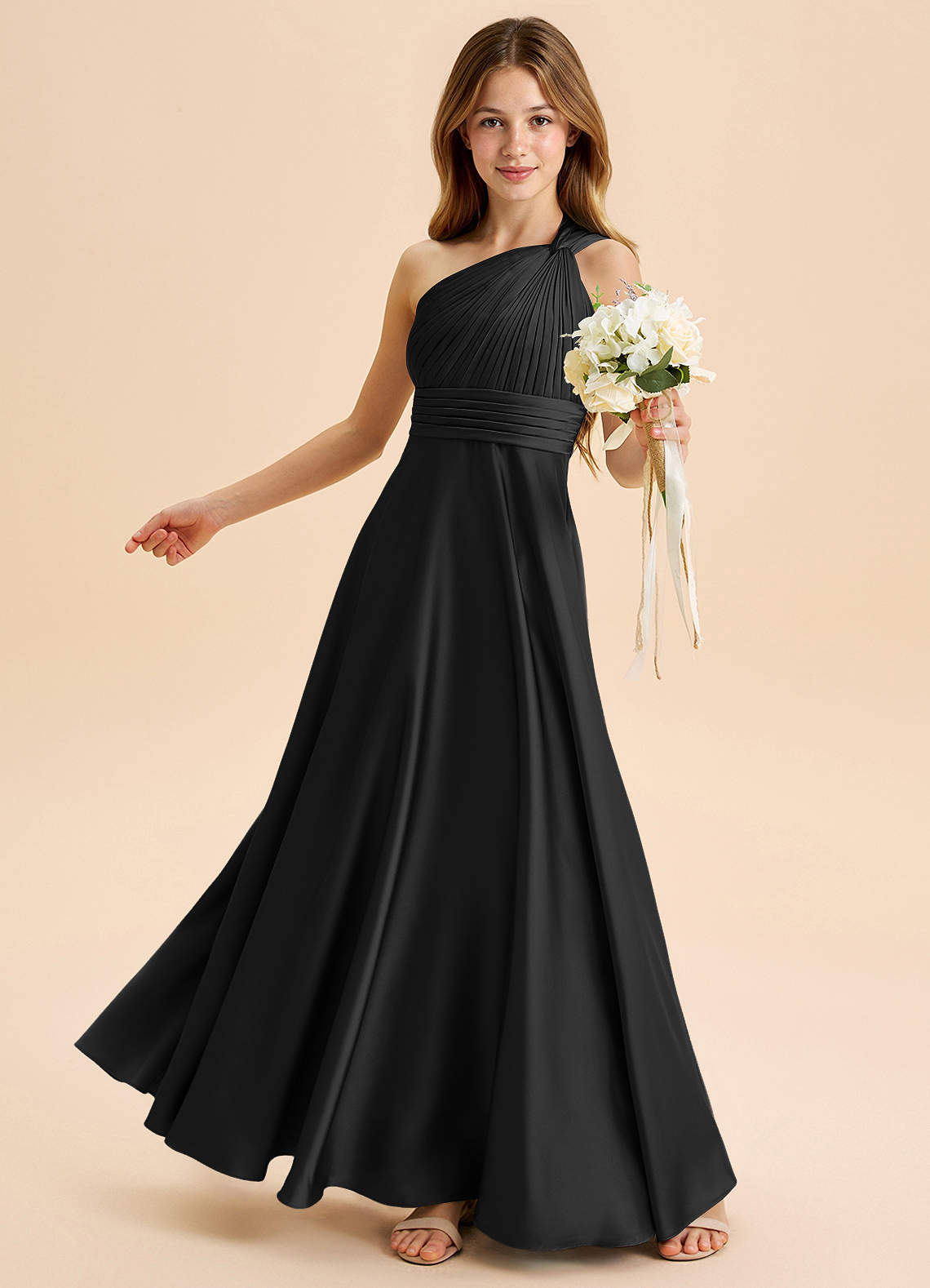 Azazie Charlize Junior Klä av A-Line i Stretch Satin Plisserad image3