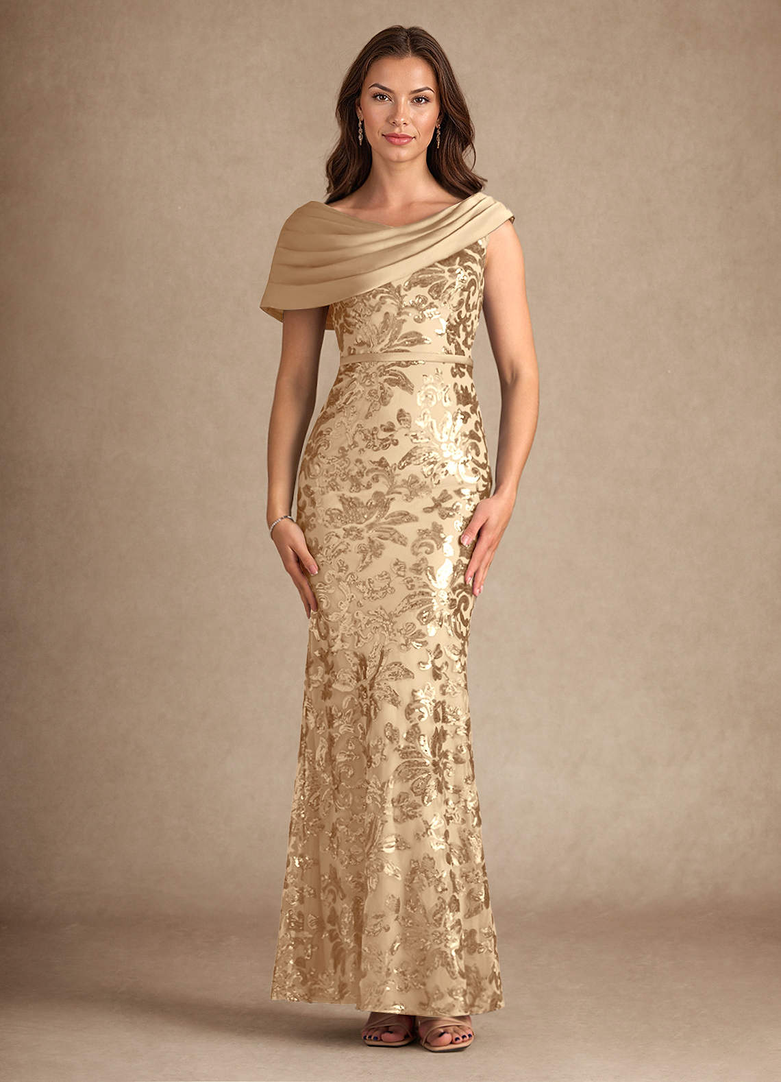 Azazie Marion Mother of the Bride Dresses Champagne Mermaid Sequins Dress image1