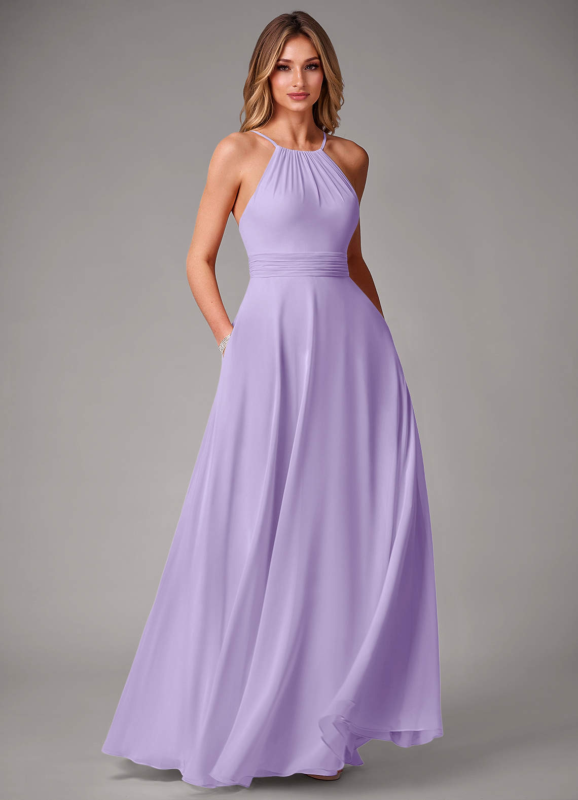 Azazie Amalia Brautjungfernkleider A-Linie Plissee Chiffon Kleid Flieder image1