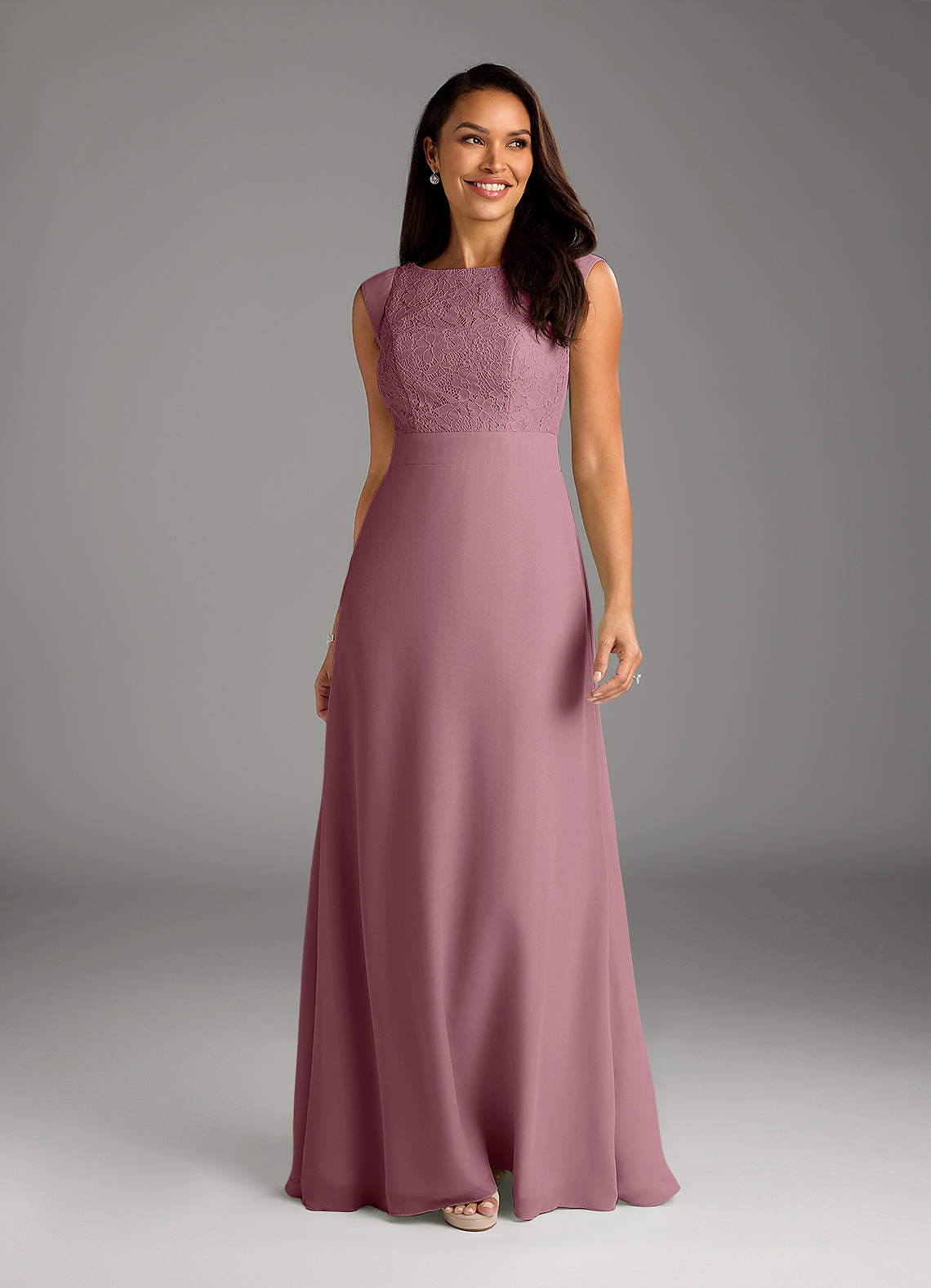 Azazie Bettina Mother of the Bride Dresses Vintage Mauve A-Line Lace Chiffon Dress image1