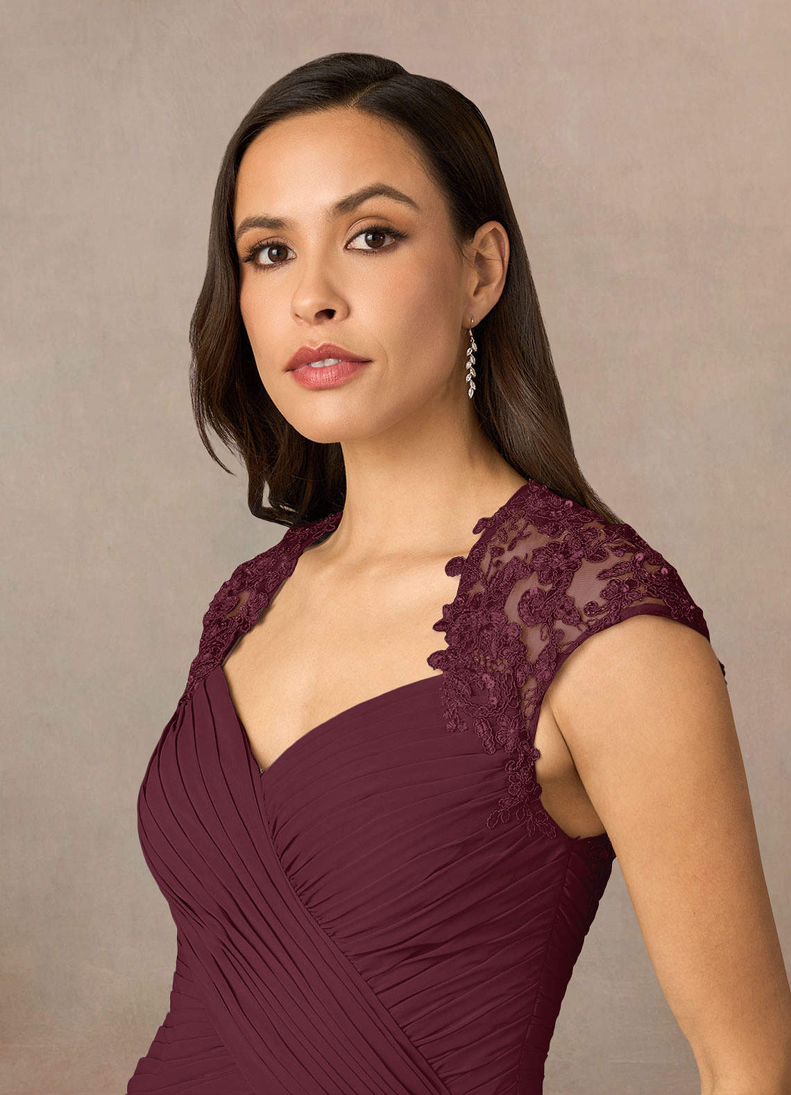 Azazie Birdie Mother of the Bride Dresses Cabernet A-Line Queen Anne Sequins Chiffon Dress image3