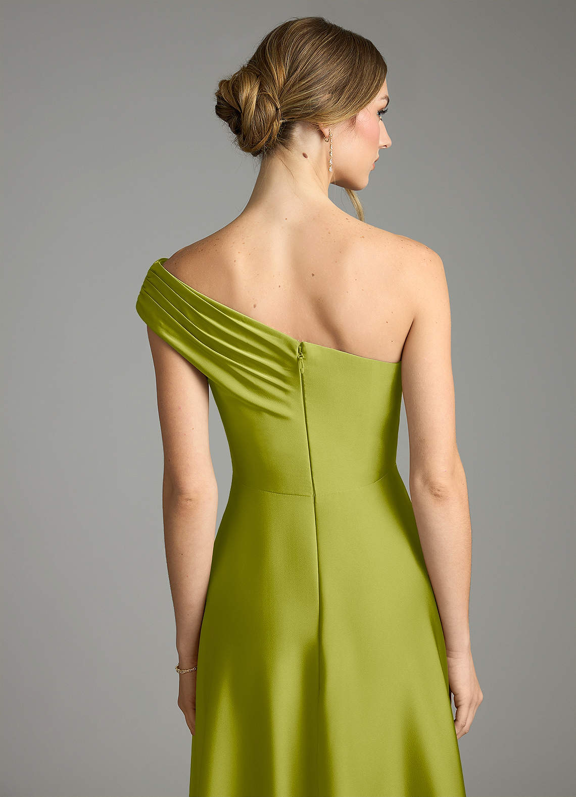 Azazie Melanie Lemongrass Stretch Satin Bridesmaid Dresses | Azazie
