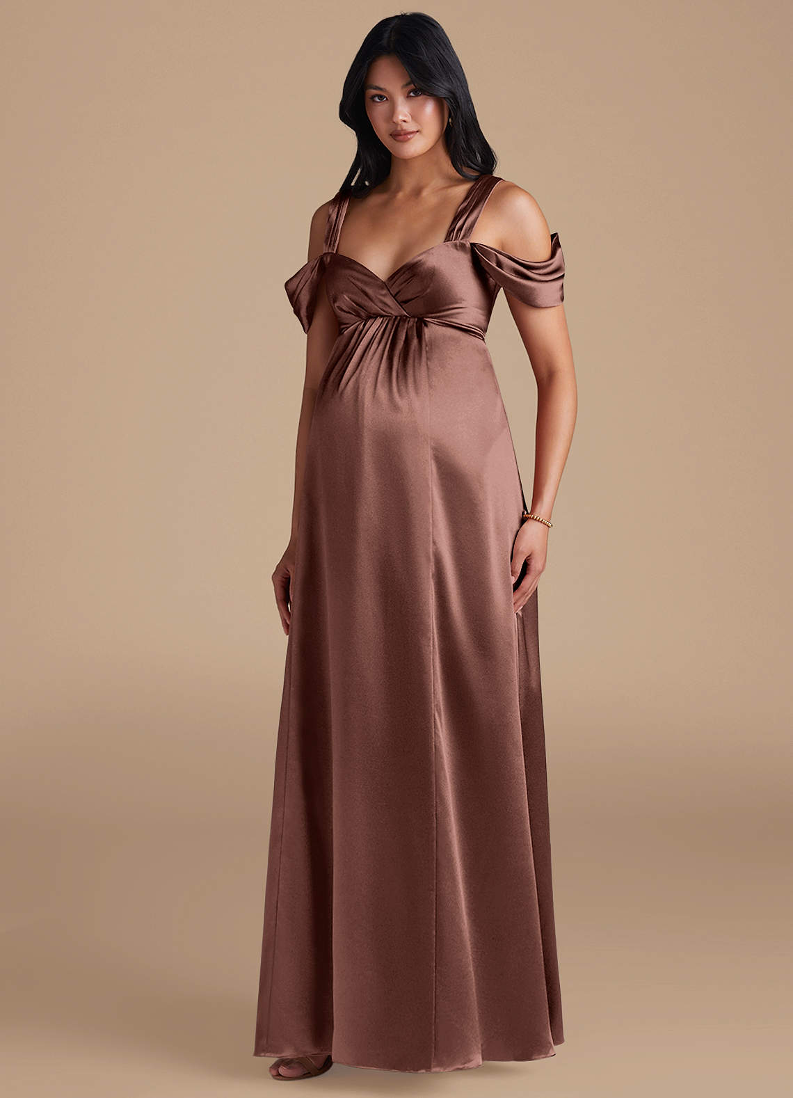 Azazie Rhea Abiti da damigella d'onore premaman Abito A-Line Plissettato Raso Metallizzato Floor-Length image1
