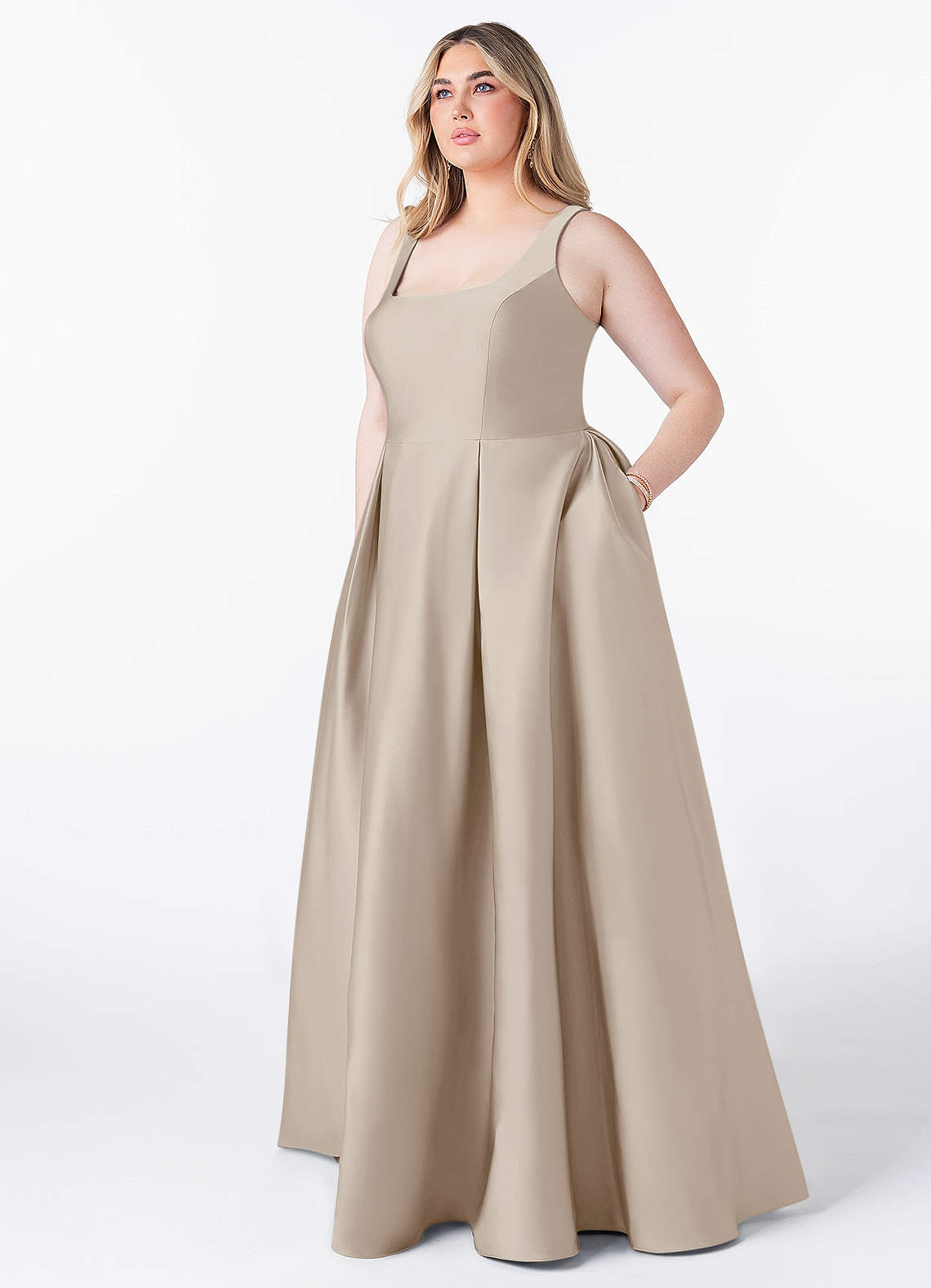 Azazie Neve Brautjungfernkleider Ballkleid mit Taschen Stretch-Satin Kleid Frost image1