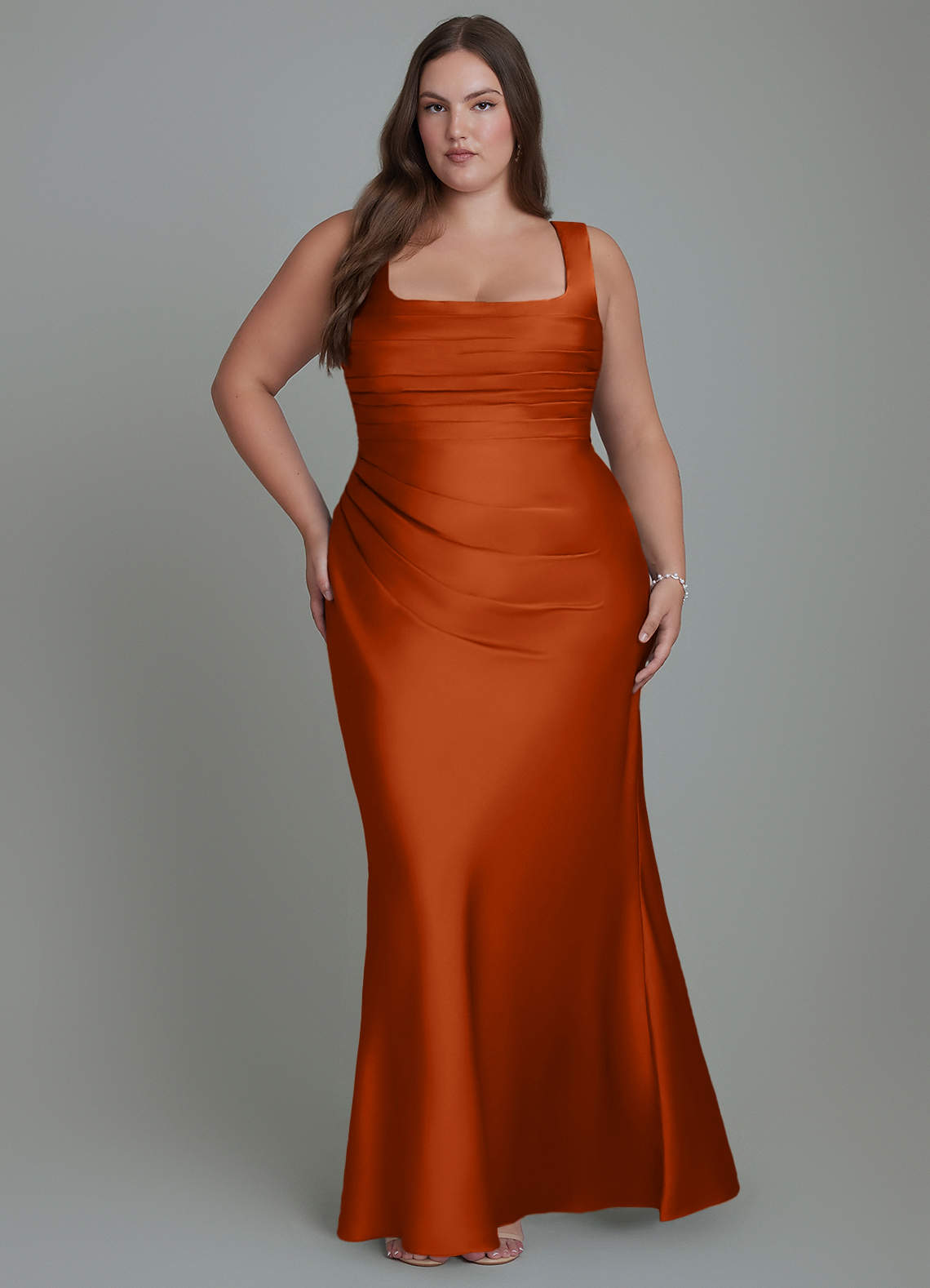 Azazie Agustina Bridesmaid Dresses Burnt Orange Mermaid Corset Stretch Satin Dress image6