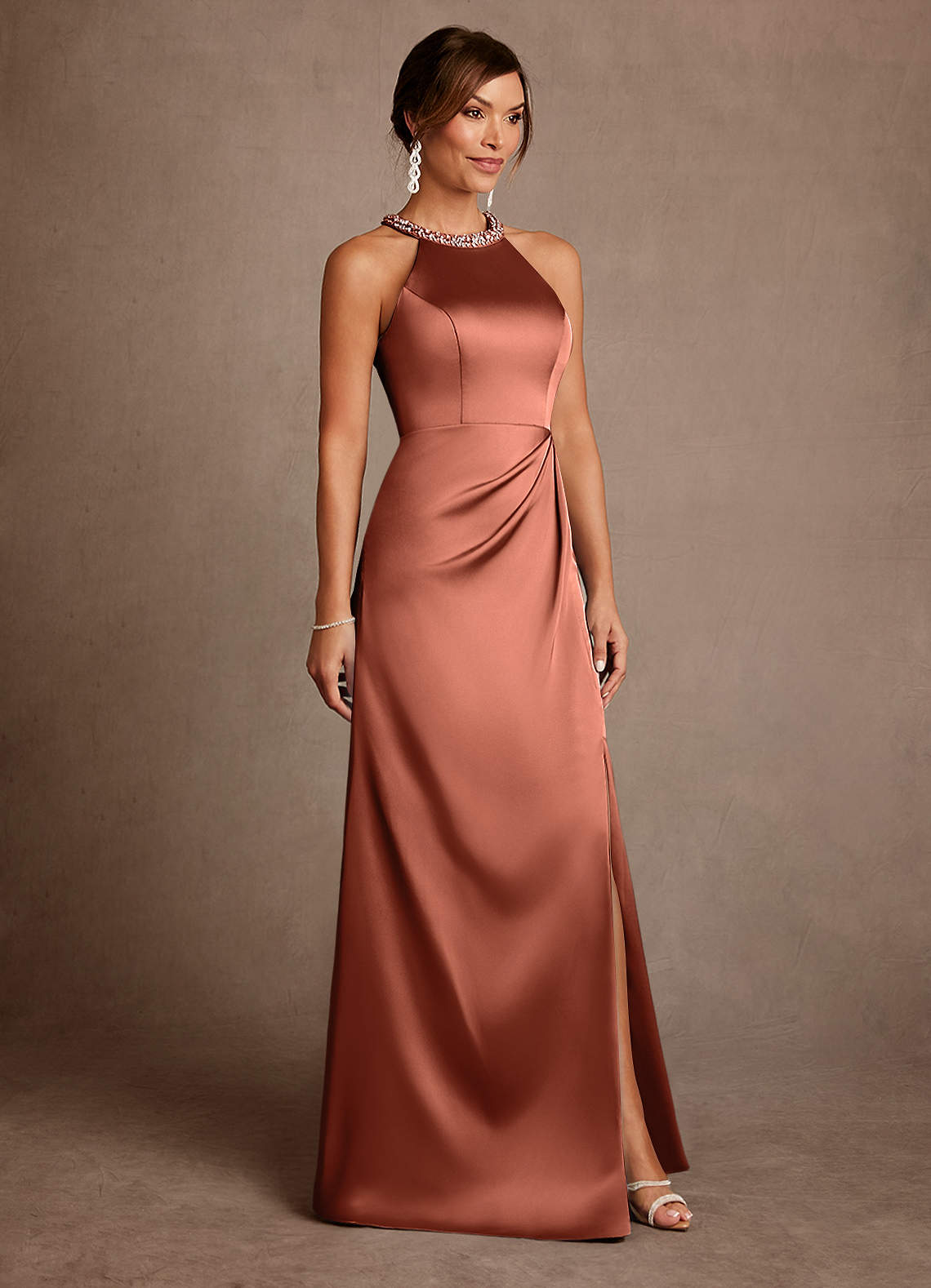 Azazie Lawrence Mother of the Bride Dresses Clay A-Line Pleated Stretch Satin Dress image3