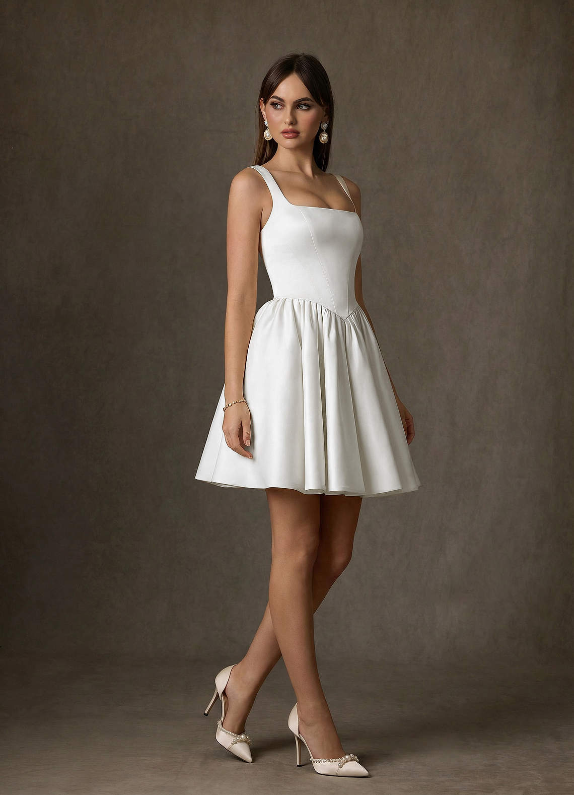 Azazie Saverina Wedding Dresses Diamond White A-Line with Pockets Satin Dress image2