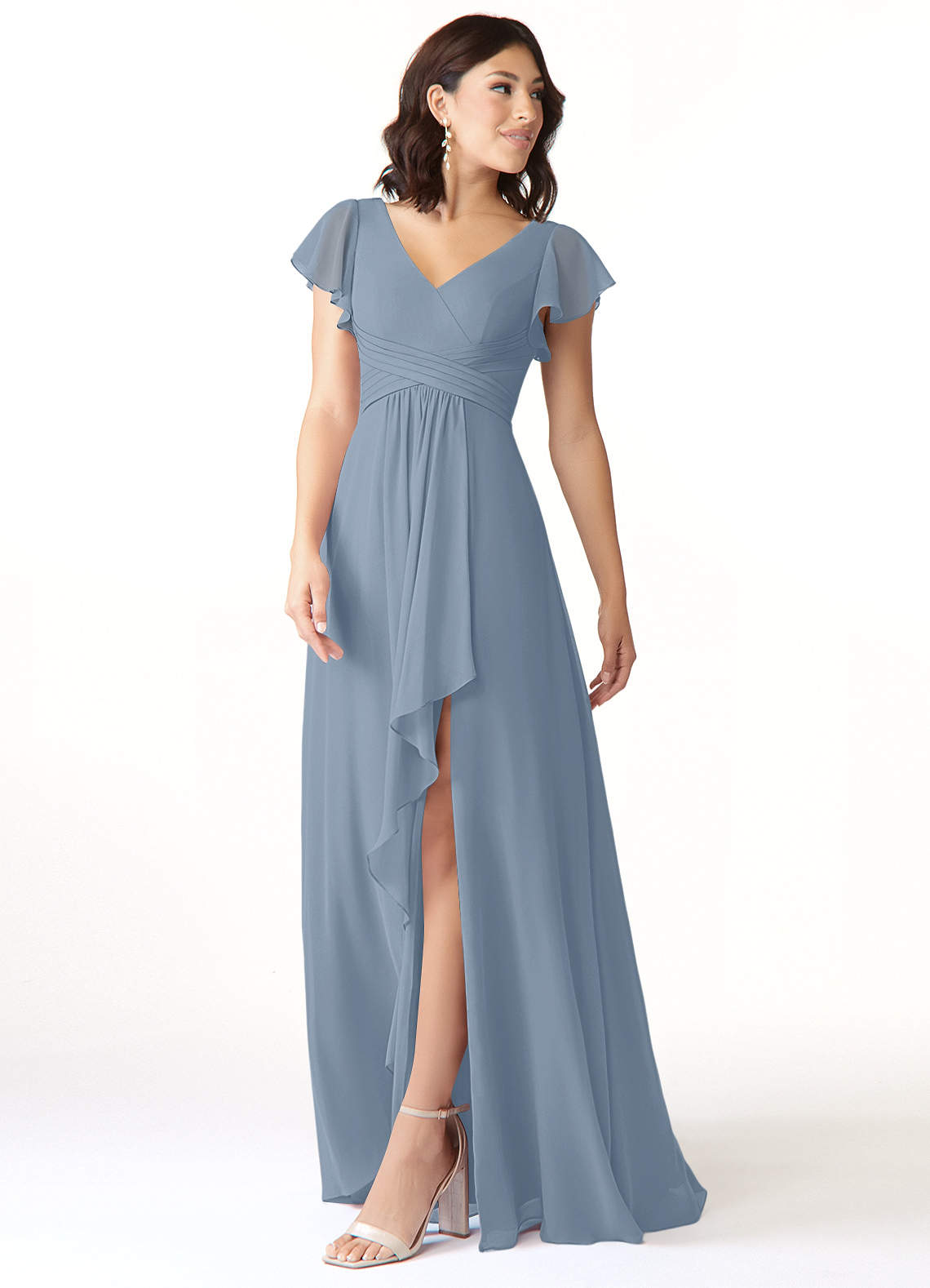 Azazie Omari Bridesmaid Dresses Dusty Blue A-Line Chiffon Dress image3
