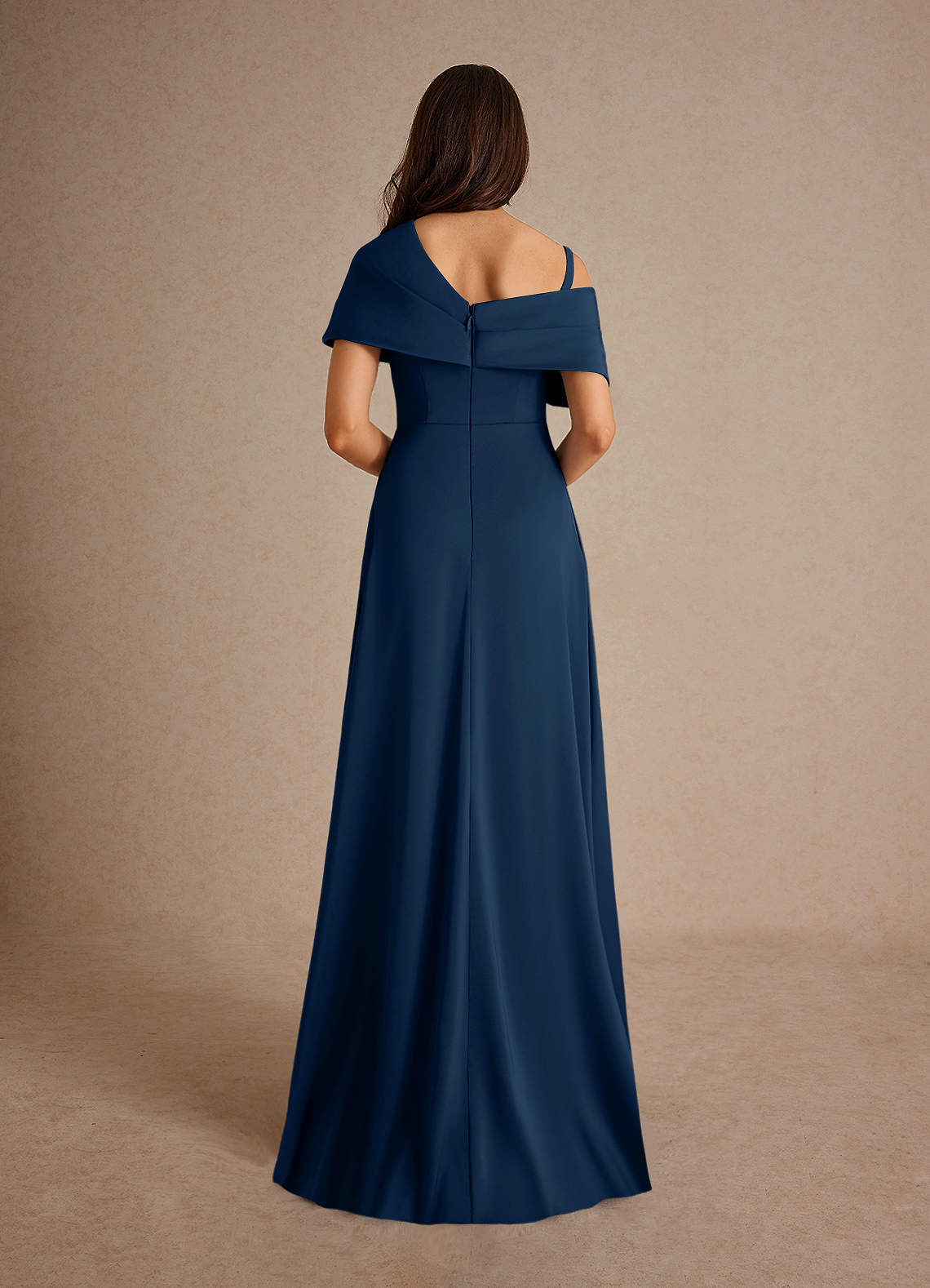 Azazie Milton Mother of the Bride Dresses Dark Navy A-Line Pleated Stretch Satin Dress image3