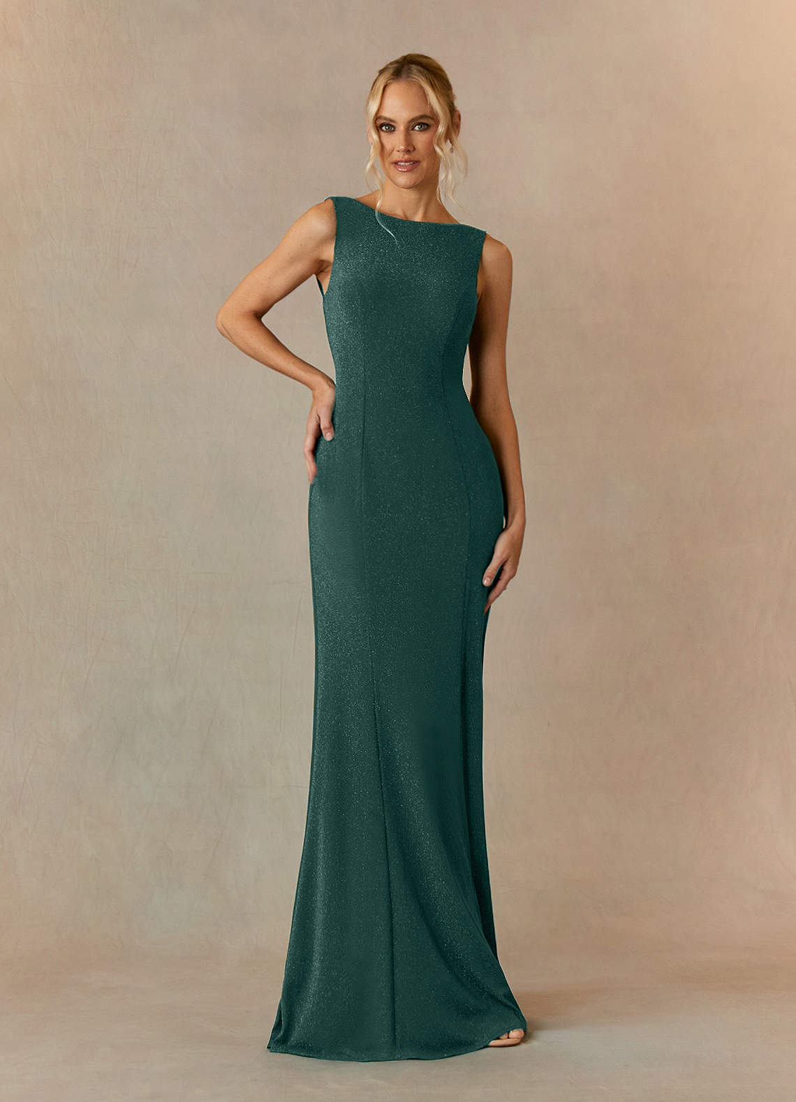 Upstudio Hamden Mother of the Bride Dresses Pine Mermaid Bateau Neckline Metallic Knit Dress image1