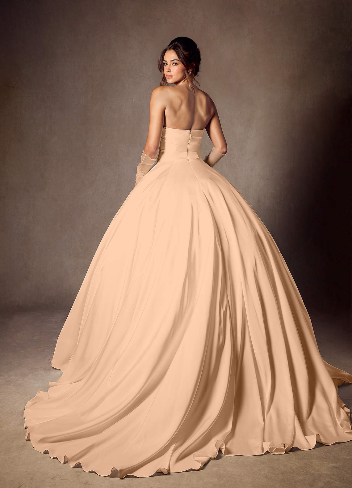 Azazie Alta Vestidos de noiva Vestido Rosa Inglesa de Cetim elástico de Linha A com Sem alças image1