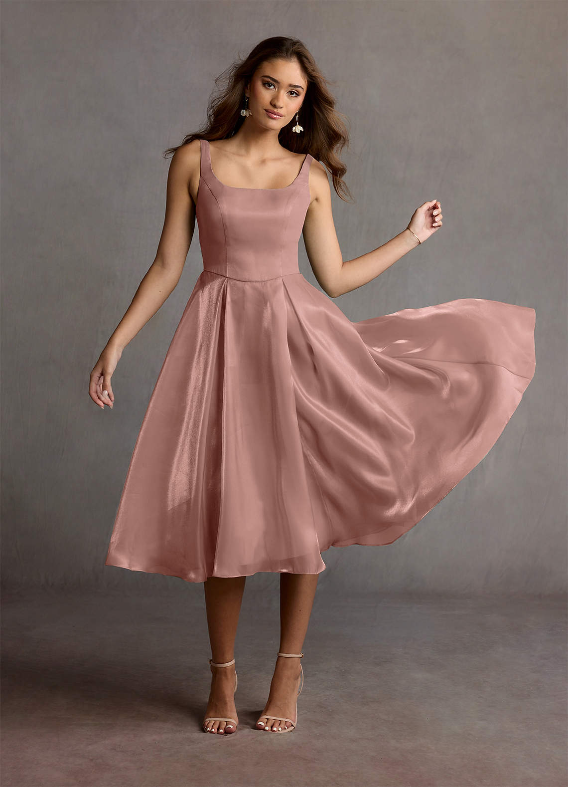 Stellia Pink Pleated Midi Dress Ready to Ship | Azazie