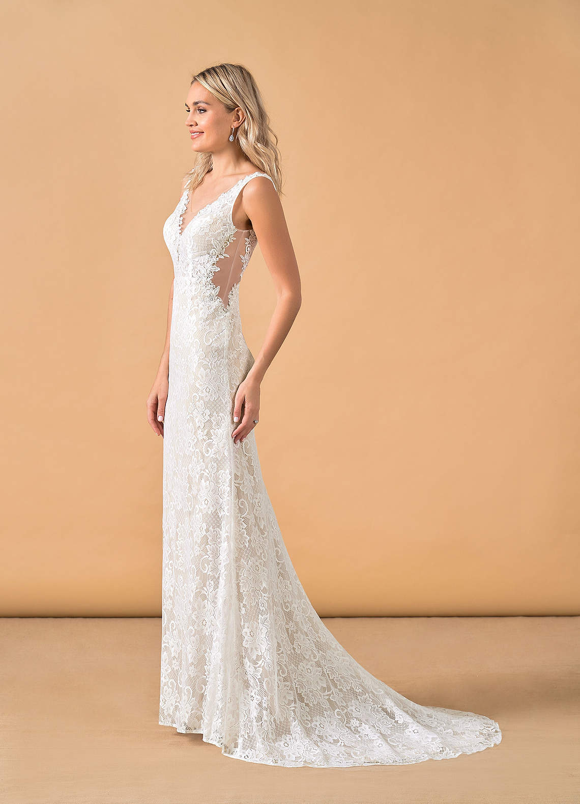 Azazie Gracen Robes de mariée Robe Sirène en Tulle Col V en dentelle Diamant Blanc Champagne image3