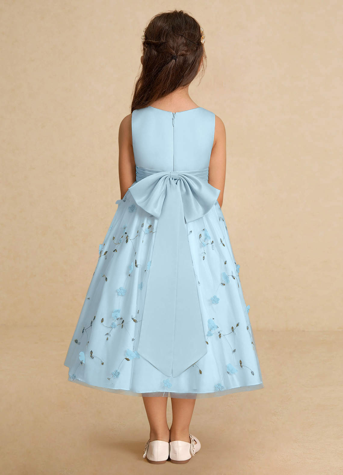 Azazie Pollie Flower Girl Dresses Sky Blue A-Line Bow Tulle Dress image5