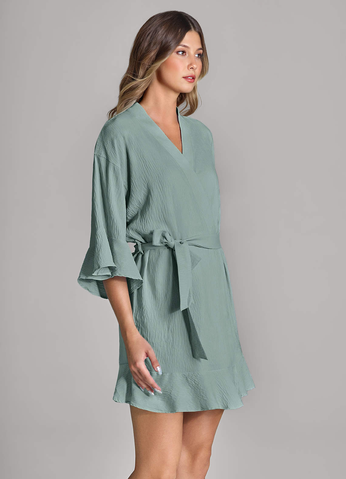 front Matching Color Ruffled Cloud-Soft Robe