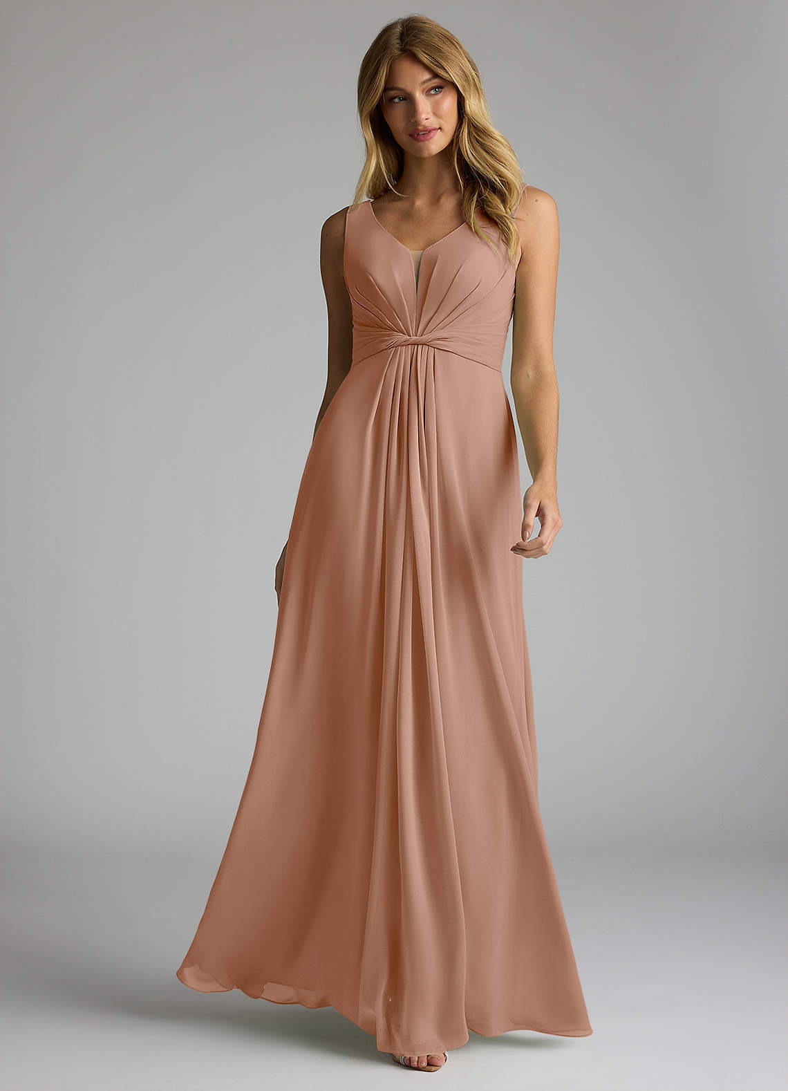 Azazie Gina Abiti da Damigella Abito A-Line in Chiffon con Scollo a V a Pieghe Champagne Rosa image1