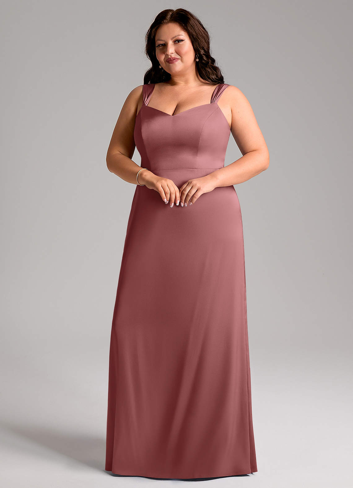 Azazie Denice Bridesmaid Dresses Amethyst Sheath Pleated Stretch Satin Dress image5