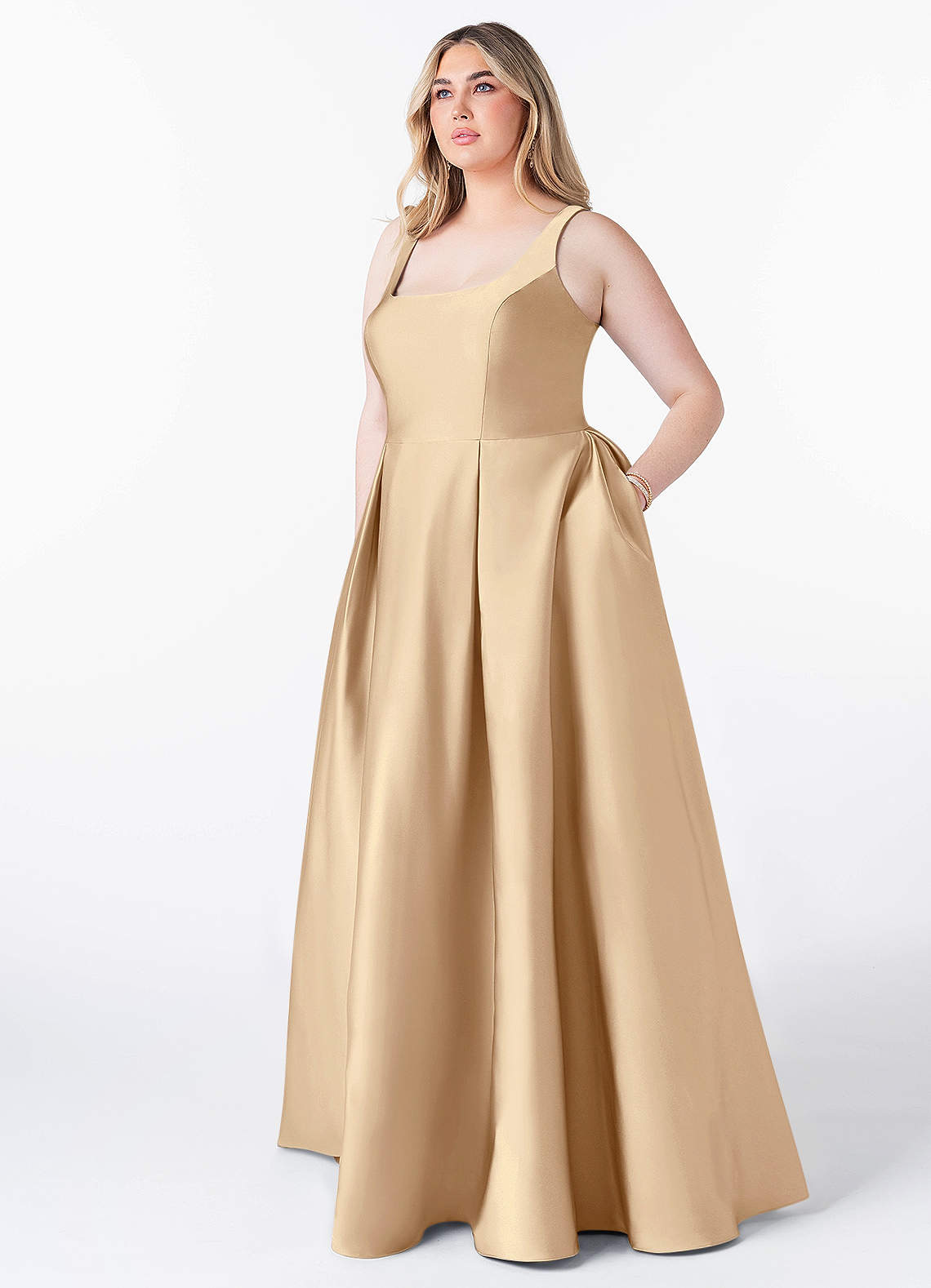 Azazie Neve Abiti da Damigella Abito Principessa in Raso Elasticizzato Con Tasche Champagne image1