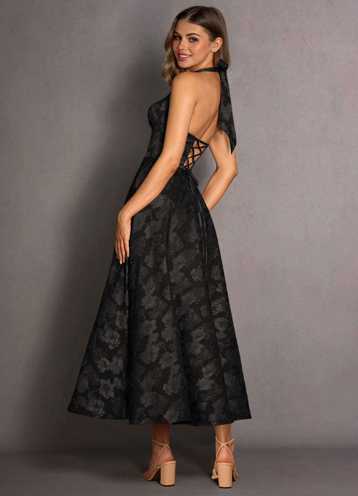 Isabeau Black Midi Dress | Azazie