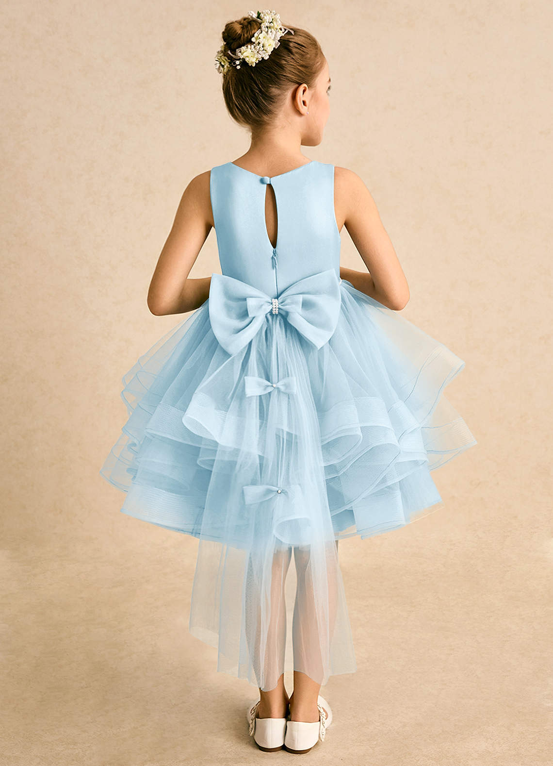 Azazie Tinie Flower Girl Dresses Sky Blue Ball-Gown Bow Tulle Dress image1