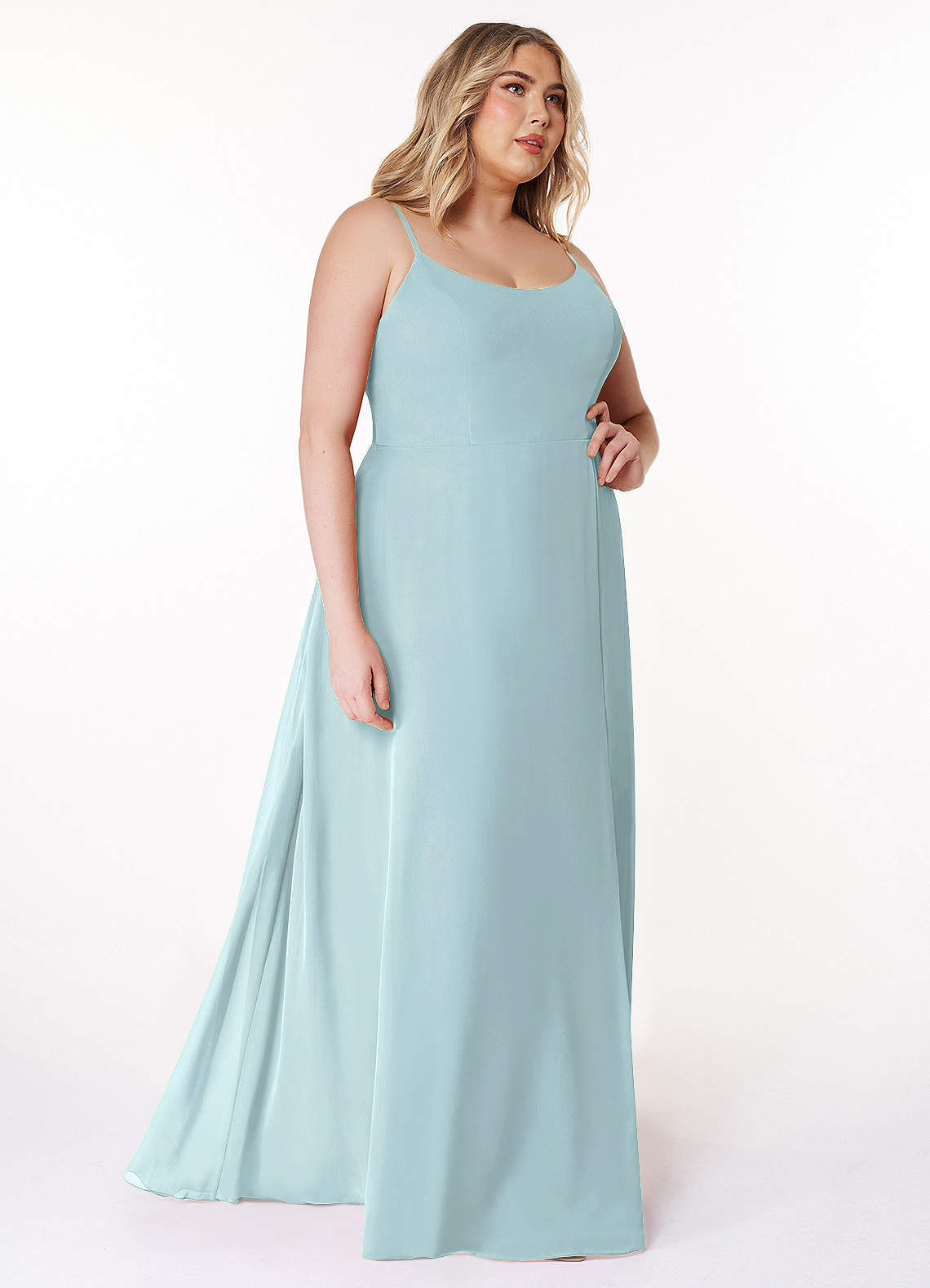 Azazie Plus Size A-Line/Princess Scoop Neck Floor-Length Chiffon Bridesmaid Dresses - Mist