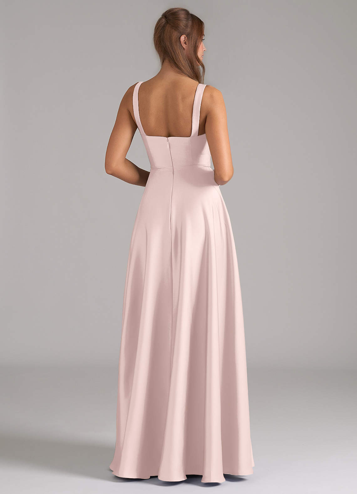 Azazie Shaude Bridesmaid Dresses Blushing Pink A-Line Pleated Stretch Satin Dress image5