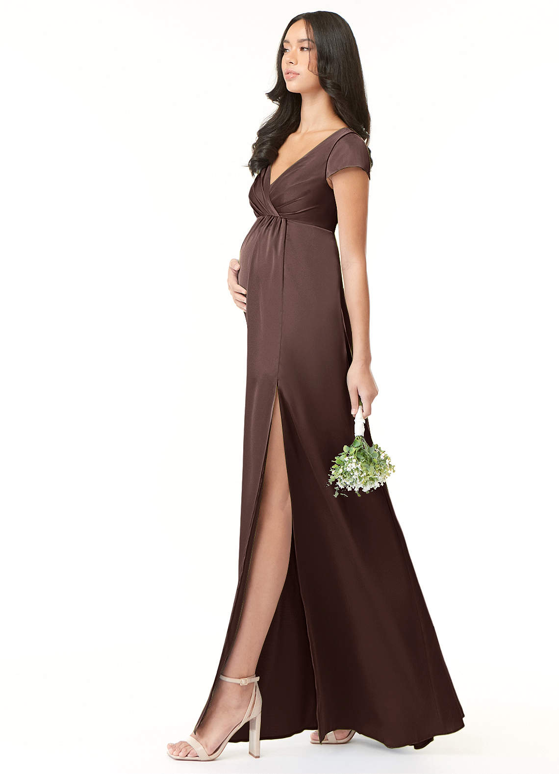 Azazie Allessia Maternity Bridesmaid Dresses A-Line Pleated Stretch Satin Floor-Length Dress image2