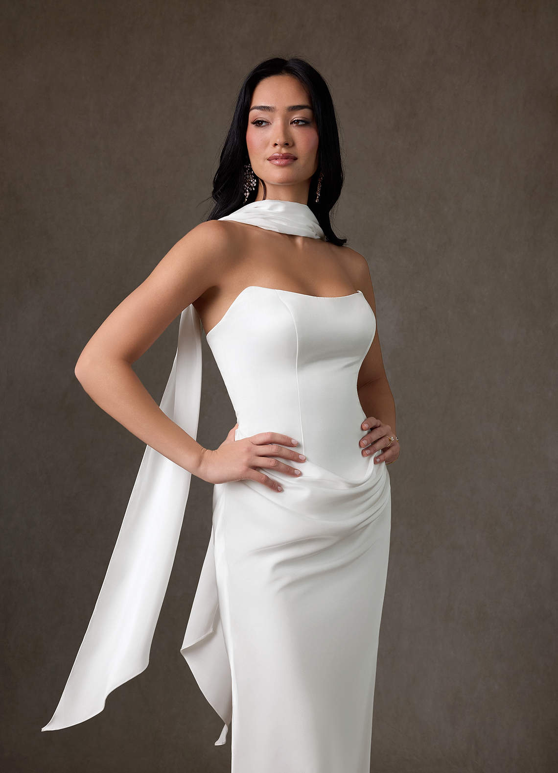 Azazie Samantha Wedding Dresses Diamond White Sheath Strapless Stretch Satin Dress image2