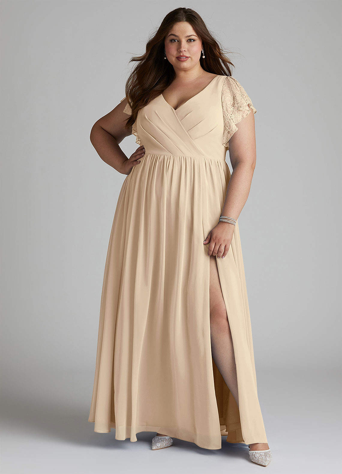 Azazie Zella Klänningar att prova hemma Klä av A-Linje i Chiffong Spets Champagne image7