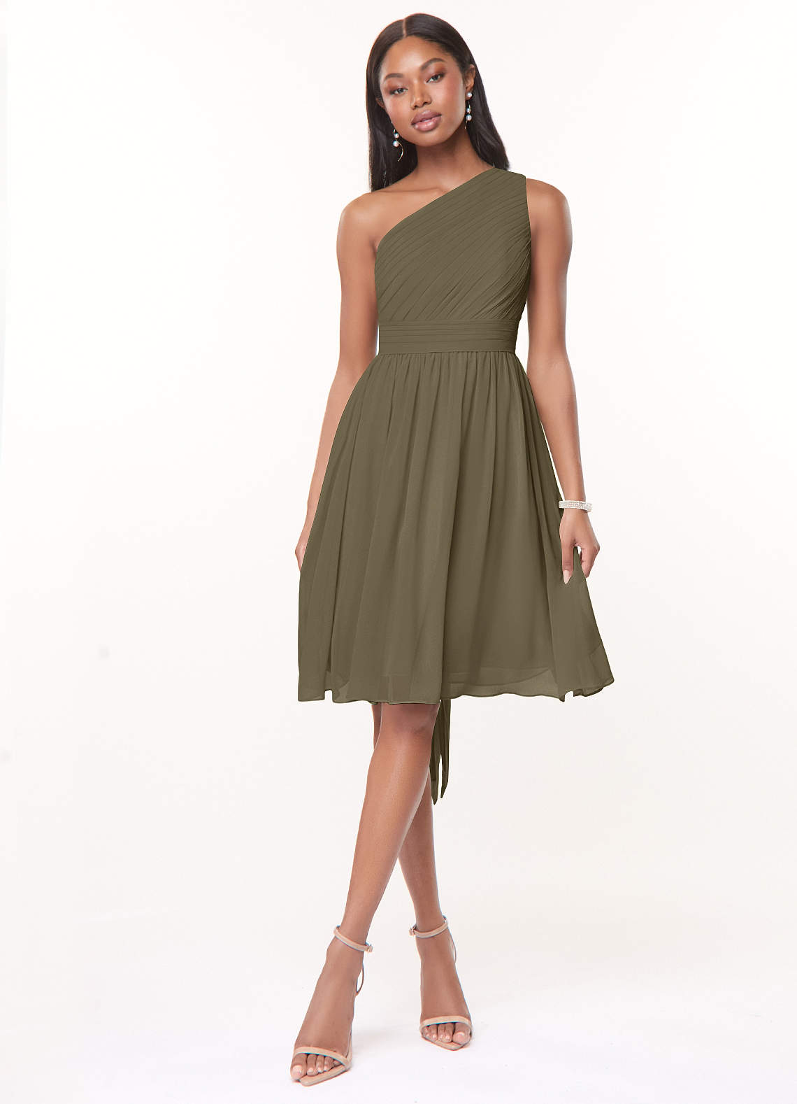 Azazie Katrina Bridesmaid Dresses Willow Green A-Line One Shoulder Chiffon Dress image1
