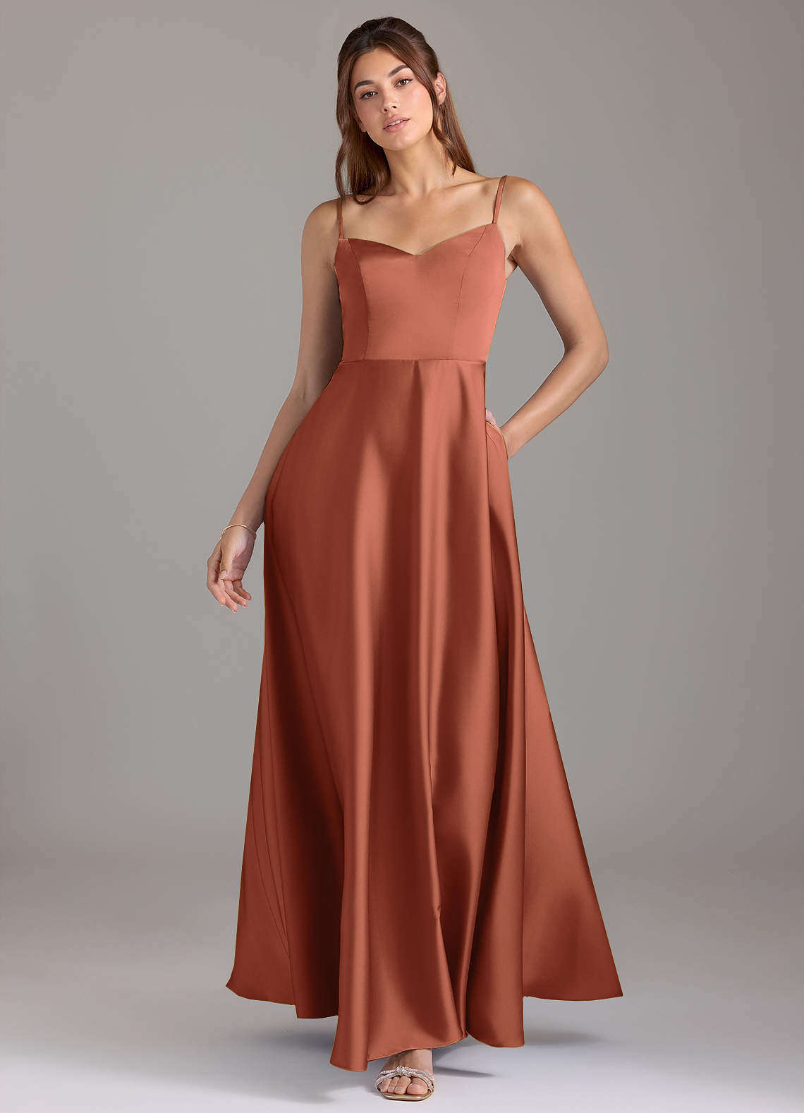 Azazie Marley Bridesmaid Dresses Clay A-Line Off the Shoulder Stretch Satin Convertible Dress image1