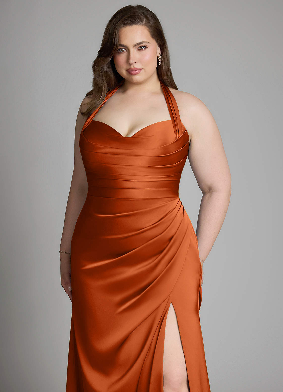 Azazie Destiny Bridesmaid Dresses Burnt Orange Mermaid Sweetheart Neckline Stretch Satin Dress image11