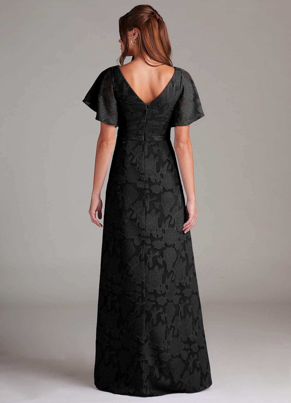 Azazie Ambrosia Bridesmaid Dresses Black A-Line Pleated Floral Burnout Dress image6