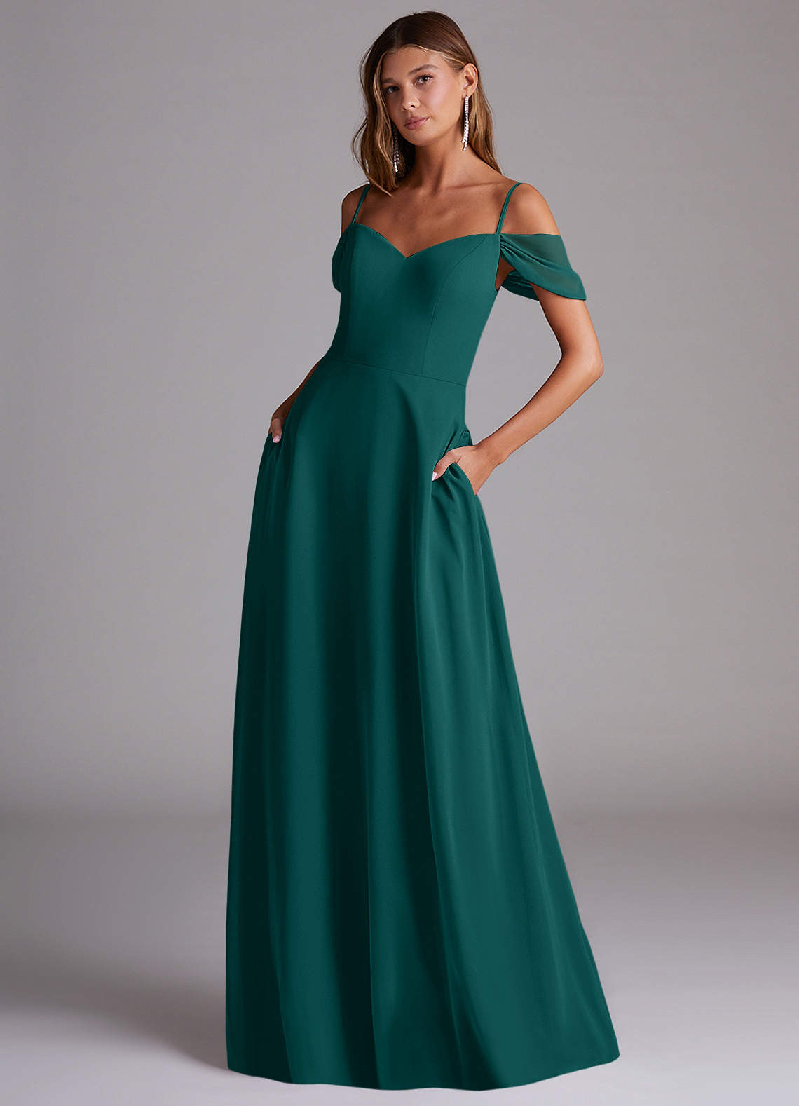 Azazie Marley Bridesmaid Dresses Peacock A-Line Off the Shoulder Chiffon Convertible Dress image1