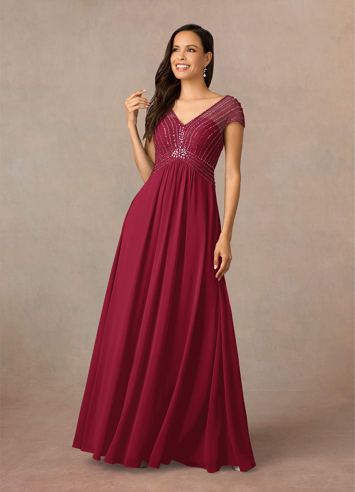 Azazie Star Burgundy A-Line V-Neck sequins Chiffon Dress