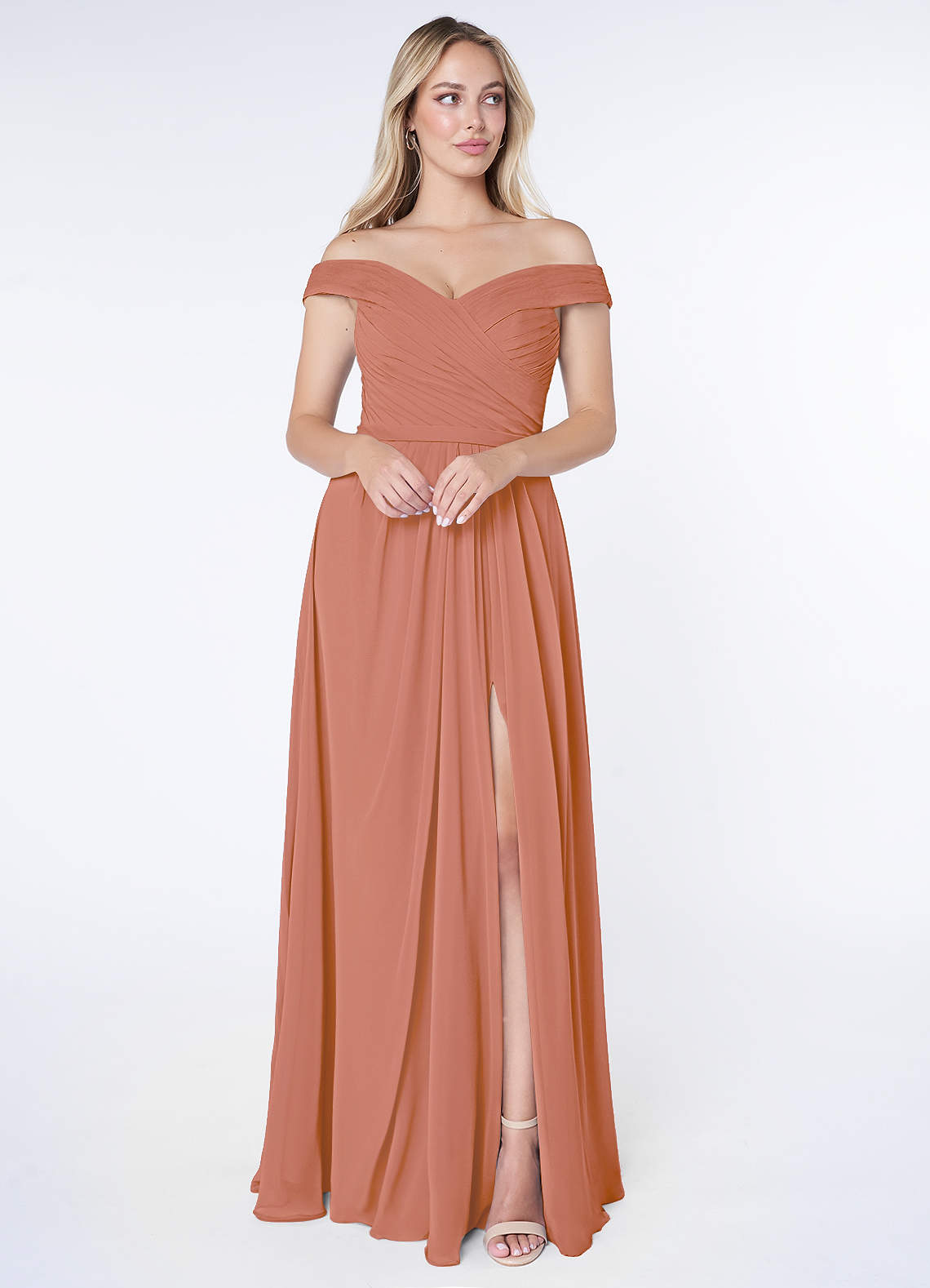 Azazie Audrianna Bridesmaid Dresses MAI TAI A-Line Off-The-Shoulder Gathered Chiffon Convertible Dress image1