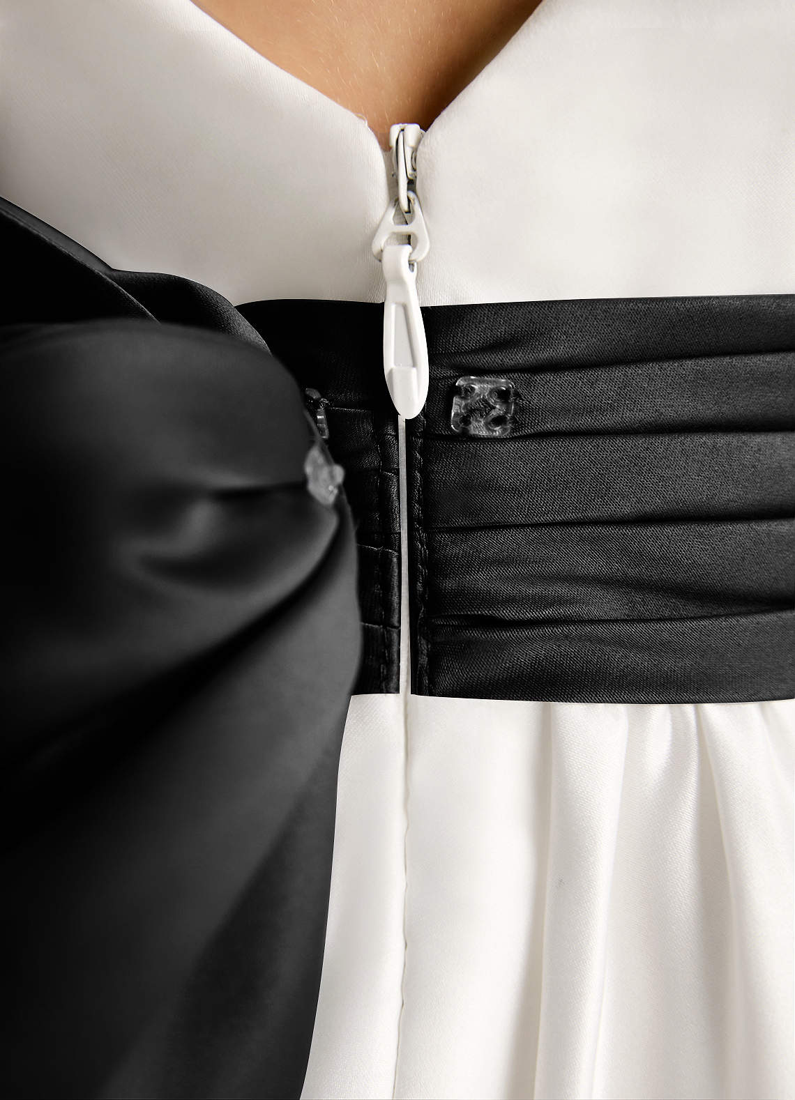 Azazie Sosie Flower Girl Dresses Ivory Black A-Line Pleated Matte Satin Dress image5