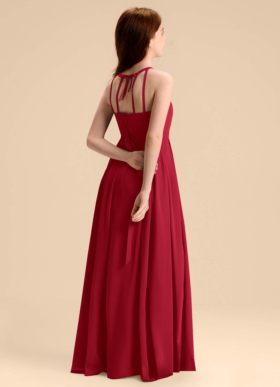 Azazie Arianthe Junior Scarlet A-Line Pleated Chiffon Dress image1