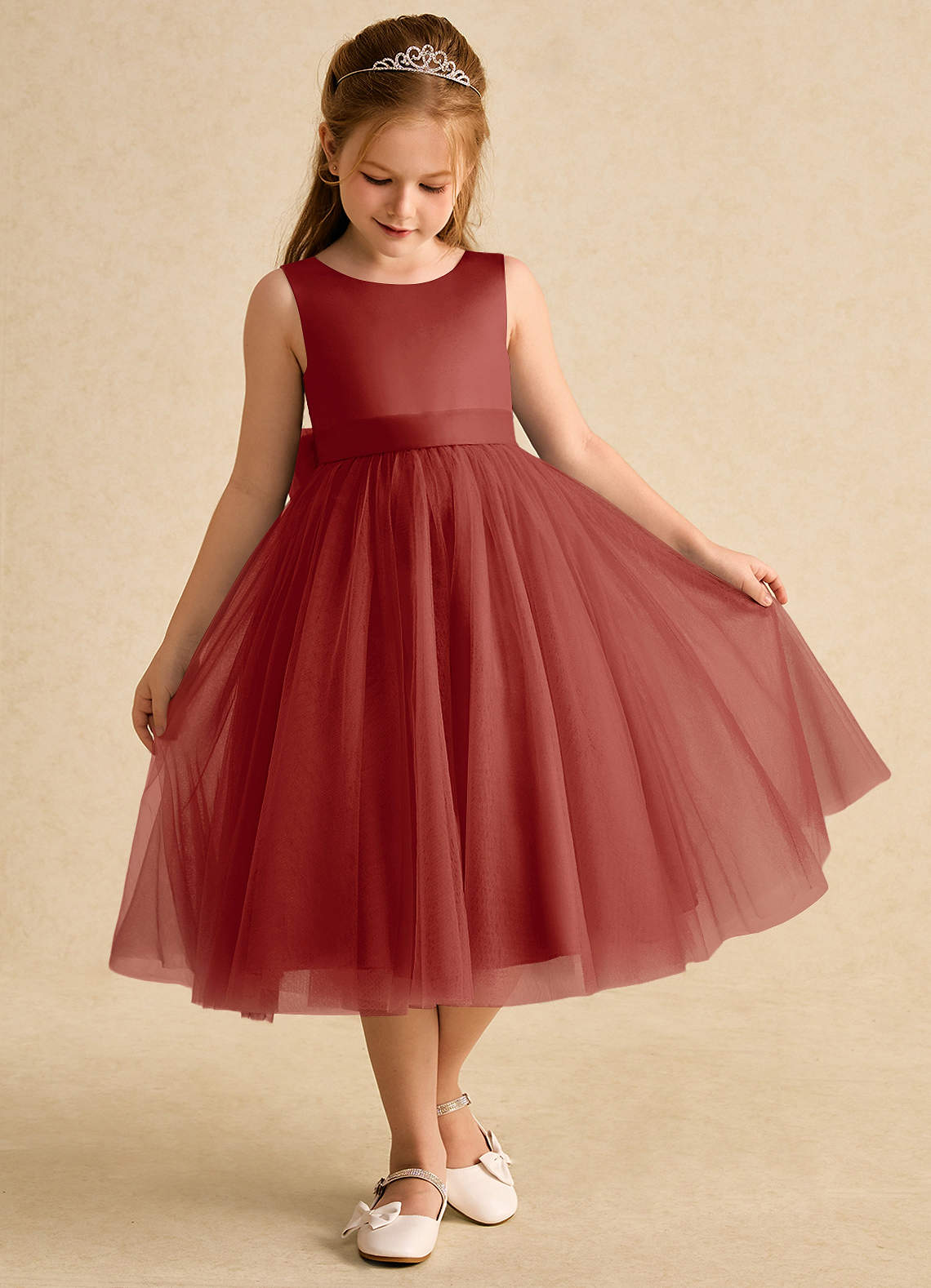 Azazie Winnie Robe Demoiselle D'honneur Fillette Robe Princesse en Tulle Arc Terracotta image1
