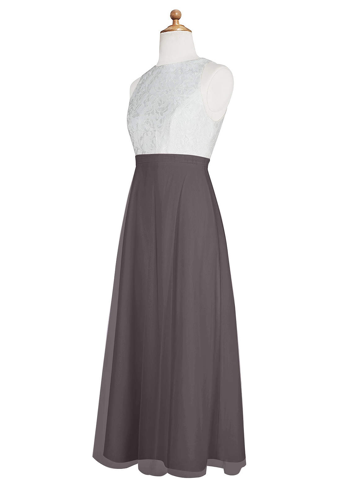 Azazie Albertine Junior Steel Grey A-Line Lace Chiffon Dress image8