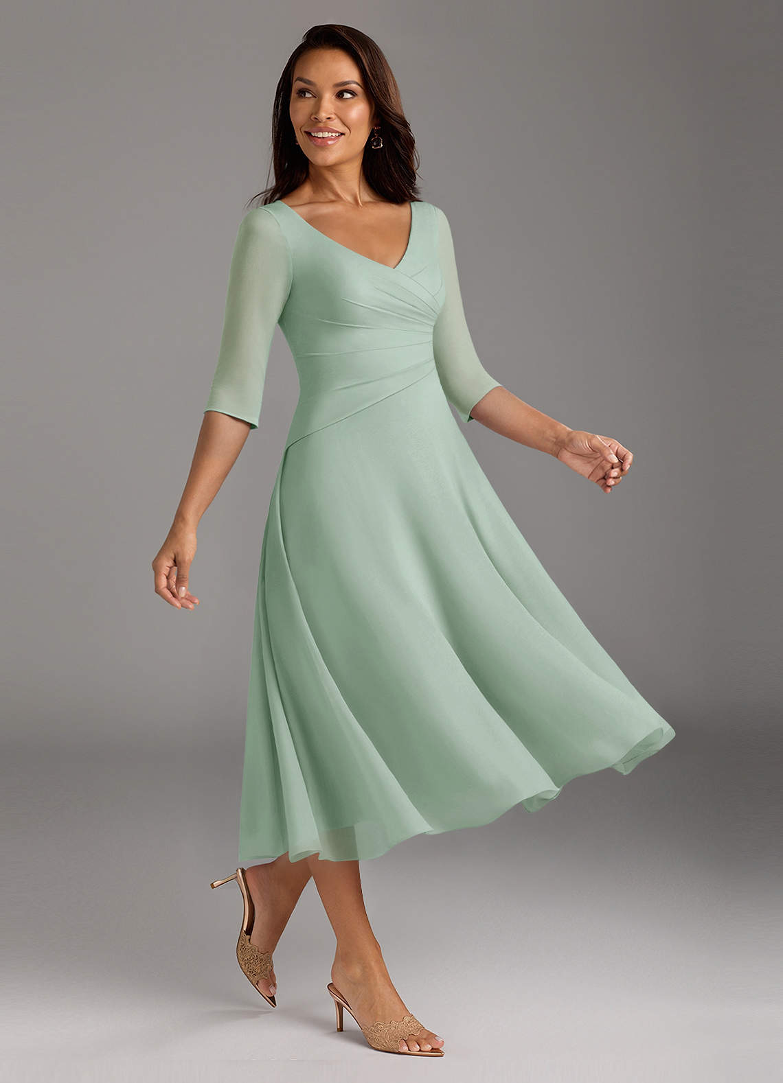 Azazie Durant Mother of the Bride Dresses Agave A-Line Pleated Chiffon Dress image1